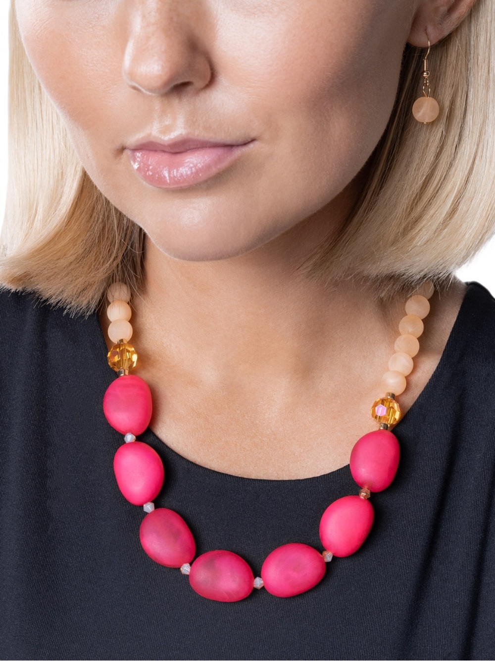 NWT Pink/Peach Beads Necklace & Earrings(Last Set)
